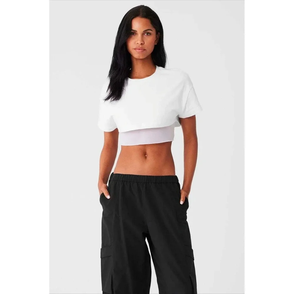 Alo Yoga MADE YOU LOOK Layered Crop Top STREETWEAR Y2K PREMIUM FESTIVAL GYM